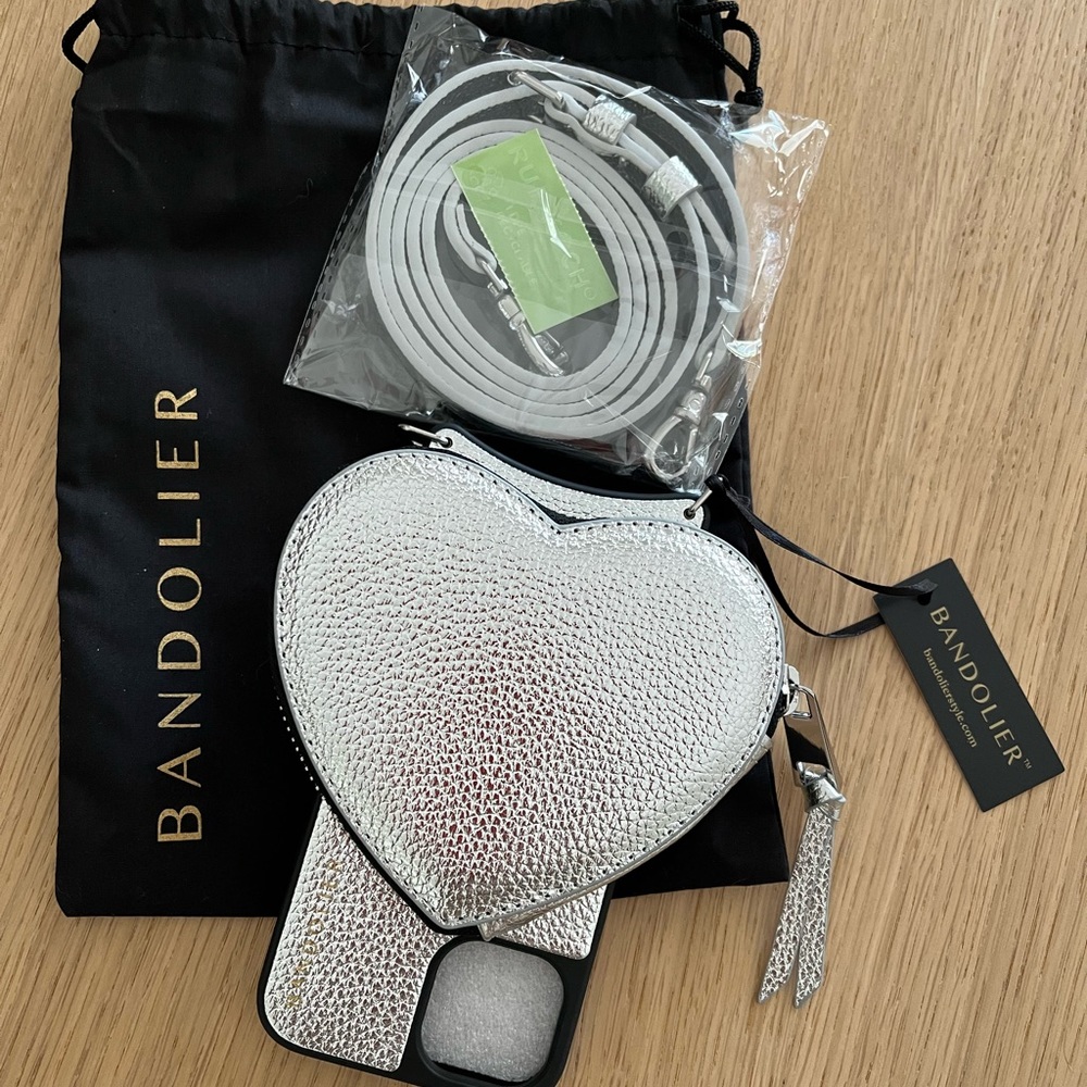 Bandolier Willa Heart Pouch iPhone 13 Crossbody in Silver NWT